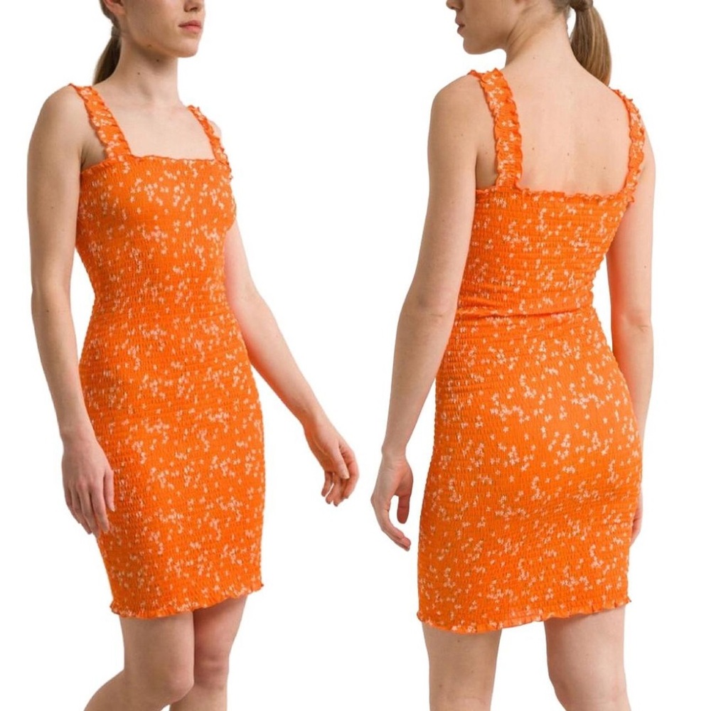 Noisy May Orange Flowered Tube Stretch Dress Women’s Size Medium NWT